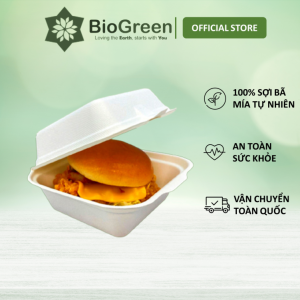 (500 pcs) Hộp bã mía 1 ngăn đựng thức ăn có nắp 600ml